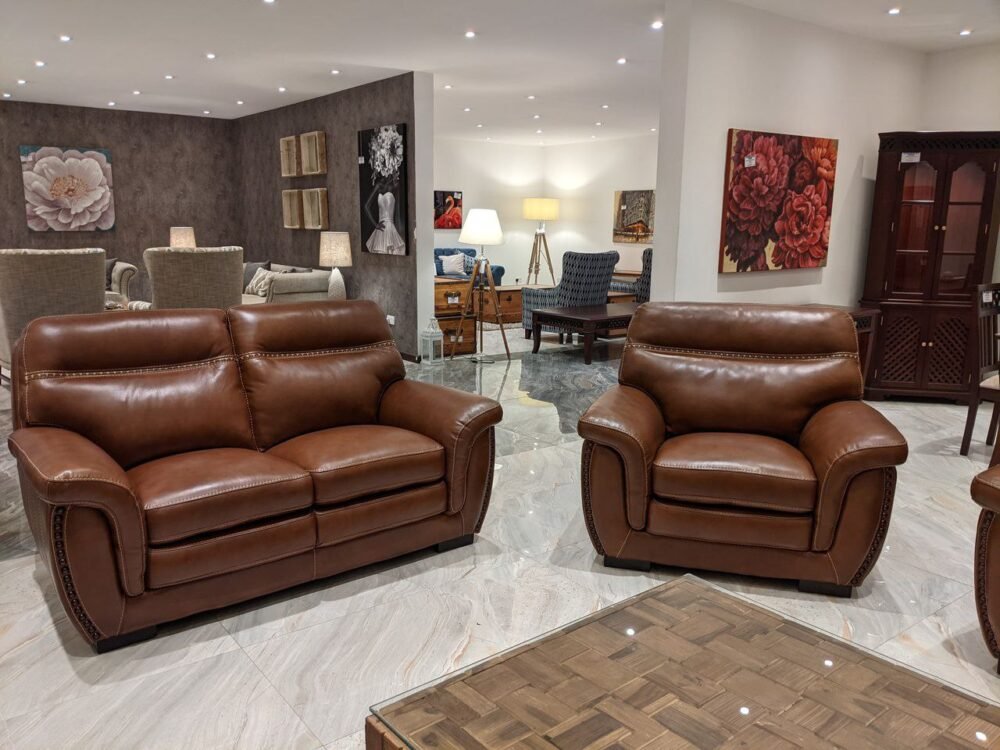 Olympus Full Leather 7 Seater Sofa in Brown Leather