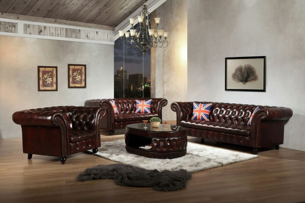 Colorado 7 Seater Chesterfield Sofa in Antique Red Leather