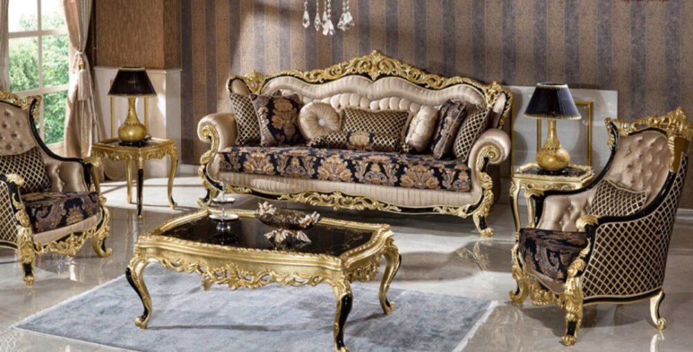 PHARAOH GOLD AND BLACK CURVING LUXURY SOFA SET