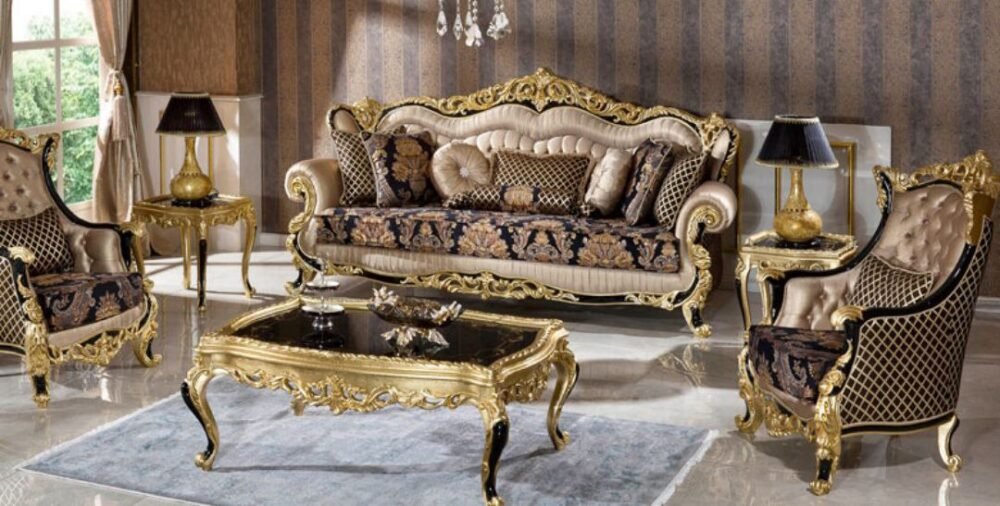 PHARAOH GOLD AND BLACK CURVING LUXURY SOFA SET