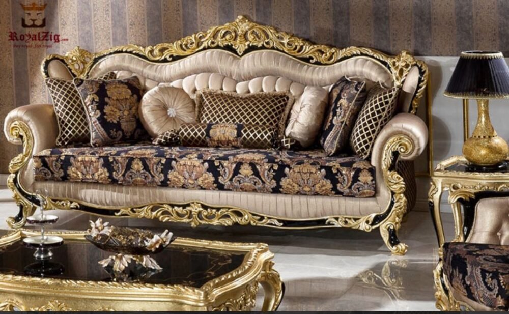 PHARAOH GOLD AND BLACK CURVING LUXURY SOFA SET