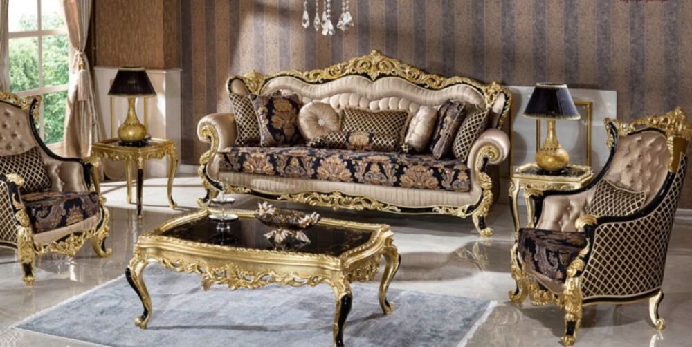 PHARAOH GOLD AND BLACK CURVING LUXURY SOFA SET