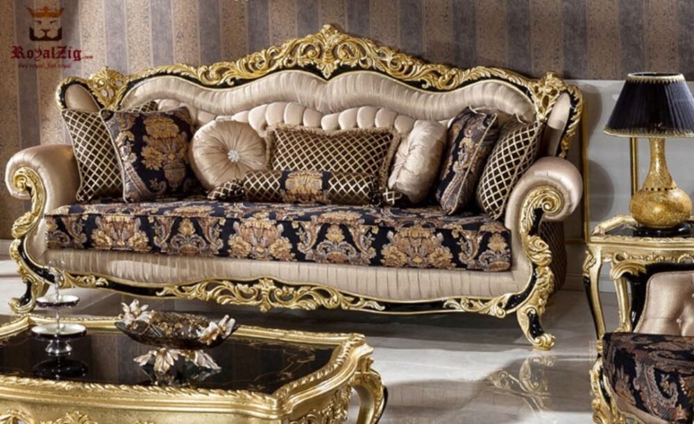 PHARAOH GOLD AND BLACK CURVING LUXURY SOFA SET