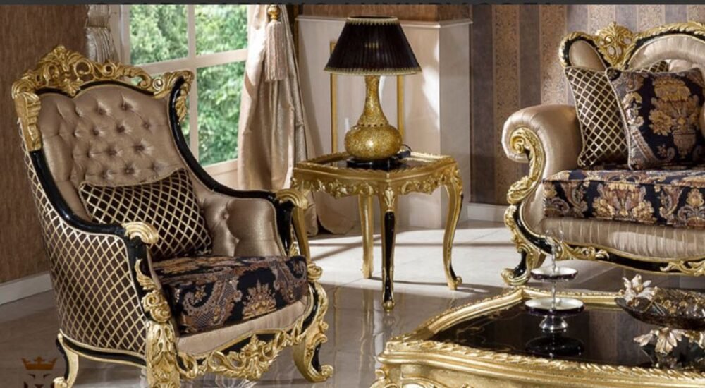 PHARAOH GOLD AND BLACK CURVING LUXURY SOFA SET