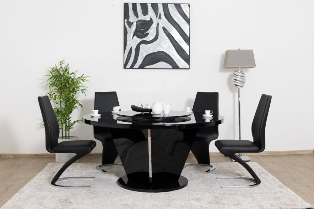 BELIZE Round Dining Table + 6 Chairs + Lazy Susan