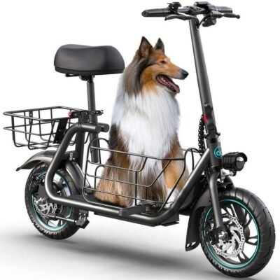 KEESTP Electric Bike with Basket for Pet, 3 Riding Modes Foldable Electric Scooter for Adults - up to 20 Miles 18.6MPH