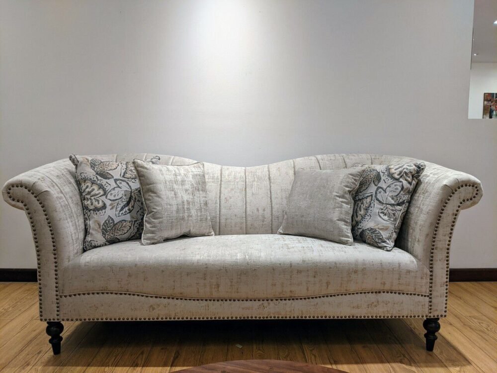 Fliss 7 Seater Ribbed Back Sofa in Beige: