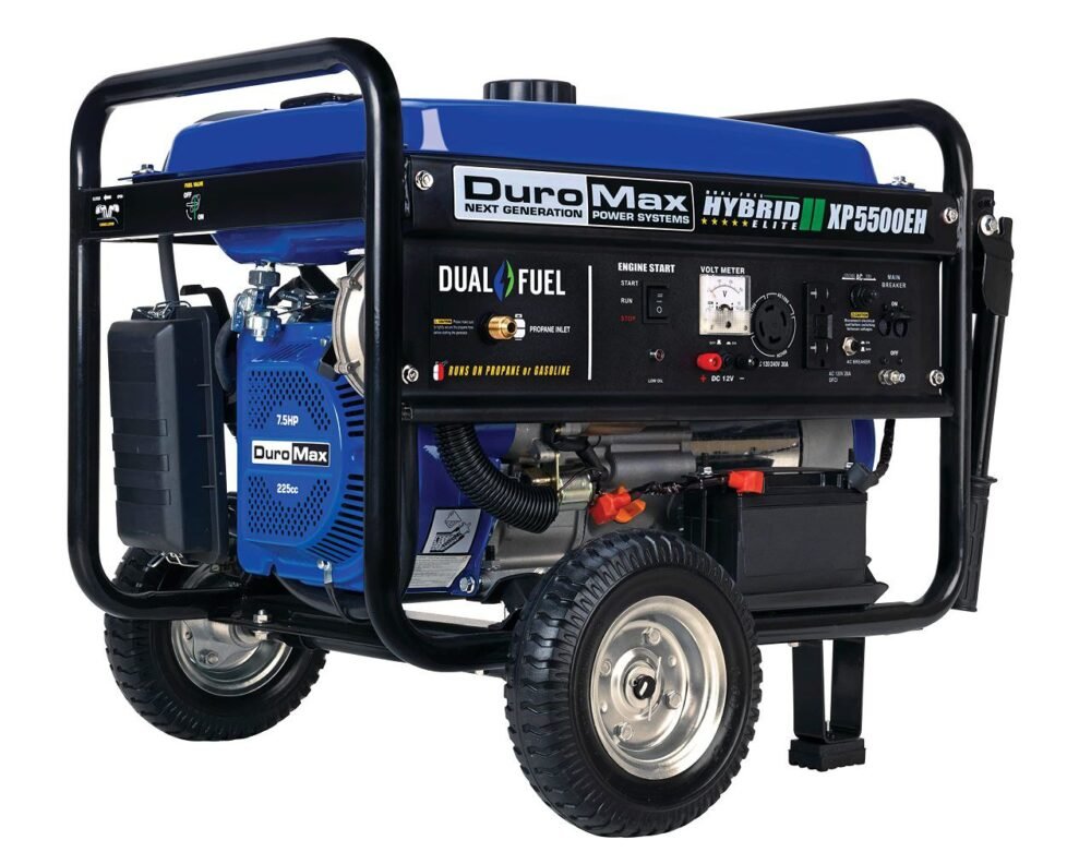 DuroMax XP5500EH Electric Start-Camping & RV Ready, 50 State Approved Dual Fuel Portable Generator-5500 Watt Gas or Propane Powered, Blue/Black