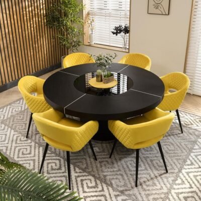 Lucy 6 Seater Round Dining Set Black & Yellow