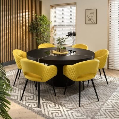 Lucy 6 Seater Round Dining Set Black & Yellow