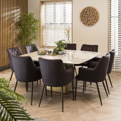 Duke 8 Seater Square Ceramic Dining Set Grey