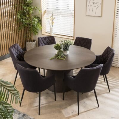 Duke 6 Seater Round Dining Set Grey